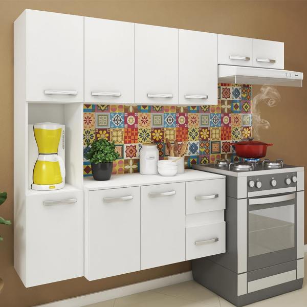 Cozinha Compacta 9 Portas 2 Gavetas Suspensa Armário e Balcão Anita Branco - Pnr Móveis - Brv Móveis
