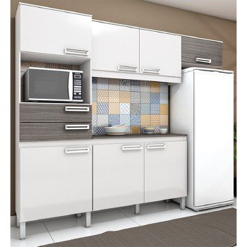 Cozinha Compacta Briz B107 C/ Tampo 7 Portas 2 Gavetas Branco/Gris
