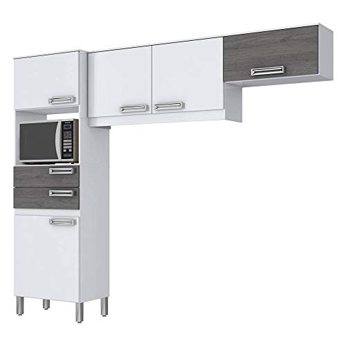 Cozinha Compacta Briz B107 C/ Tampo 7 Portas 2 Gavetas Branco/Gris