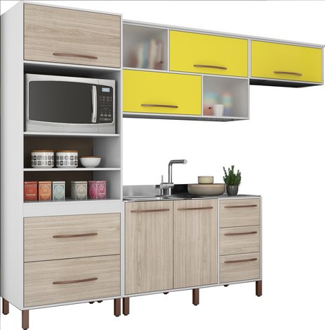 Cozinha Compacta Canela Branco/Teka/Amarelo