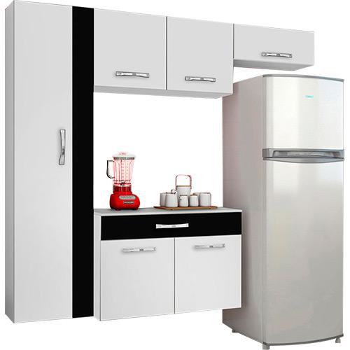 Cozinha Compacta CBM Karen Branco/Preto 4 Peças: Paneleiro, Aéreo, Armário Geladeira e Balcão