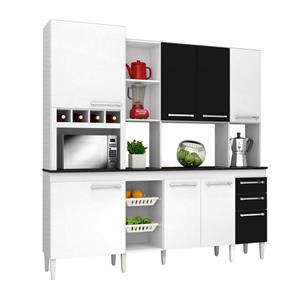 Cozinha Compacta CHF Móveis Lirio com 8 Portas e 2 Gavetas - Branco/Preto