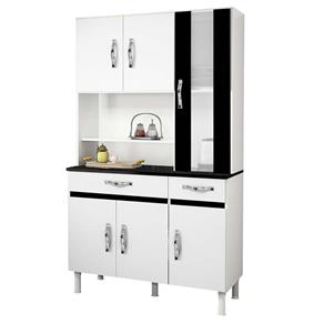 Cozinha Compacta CHF Móveis Sampaio com 6 Portas e 2 Gavetas - Branco/Preto