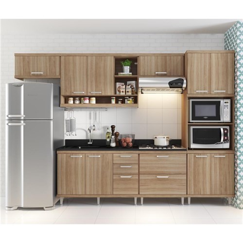 Cozinha Compacta com Aéreos, 1 Armário para Forno/Micro-Ondas e Balcões Pia/Cooktop - Argila
