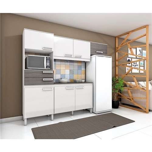 Cozinha Compacta com Balcão 7 Portas e 2 Gavetas - B107 - Briz - Branco / Gris