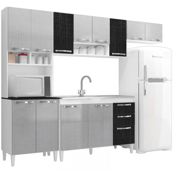 Cozinha Compacta com Balcão Carol 12 Portas Branco/Gelo/Negro - MPdecor