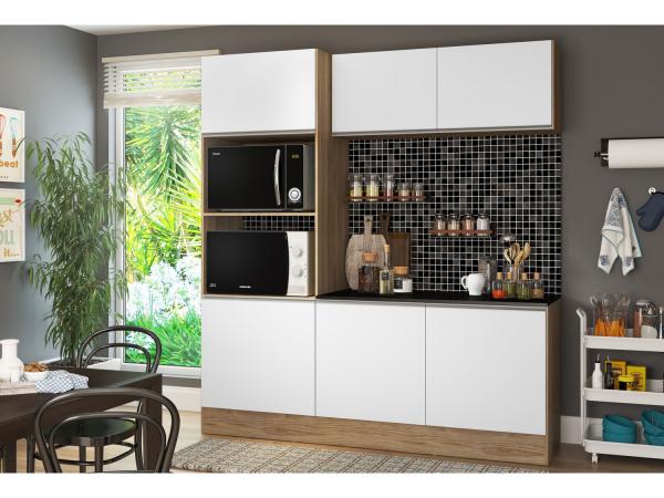 Cozinha Compacta com Balcão Multimóveis Linea - Nicho para Forno Micro-ondas 6 Portas