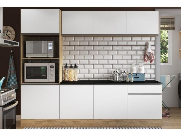 Cozinha Compacta com Balcão Multimóveis Linea - Nicho para Forno Micro-ondas 8 Portas 1 Gaveta