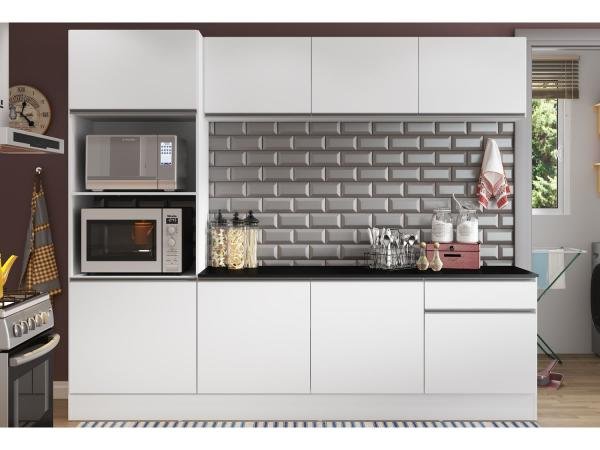 Cozinha Compacta com Balcão Multimóveis Linea - Nicho para Forno Micro-ondas 8 Portas 1 Gaveta