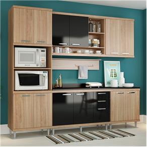 Cozinha Compacta com Tampo 12 Portas 5815 Argila/Preto - Multimóveis - Marrom