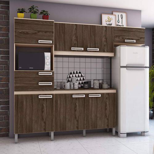 Cozinha Compacta com Tampo 7 Portas 2 Gavetas Jasmine Siena Móveis Fendi/Moka