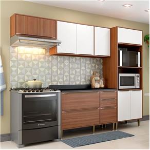 Cozinha Compacta com Tampo 9 Portas 5457 Nogueira/Branco - Multimóveis - Marrom