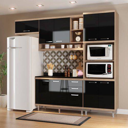 Cozinha Compacta com Tampo 9 Portas 5829 Argila/Preto - Multimóveis