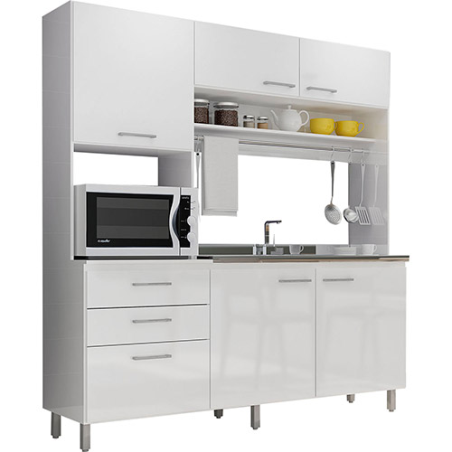 Cozinha Compacta Completa Móveis LC310BC/BC 4 Peças com Paneleiro e Gavetas Branco