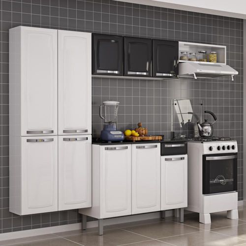 Cozinha Compacta de Aço Itatiaia Rose 4 Peças com Balcão e Tampo 120cm - Branco/Preto