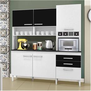 Cozinha Compacta Ébano 6 Portas e 2 Gavetas Branco e Preto - Chf Móveis