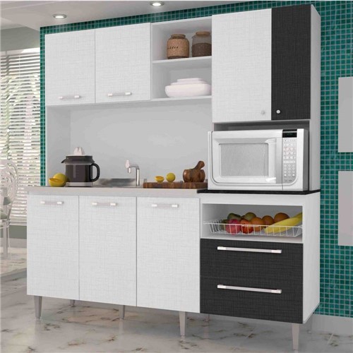 Cozinha Compacta Jade Sem Tampo Branco Linhobranco/Cp-Linhopreto - Kits Paraná