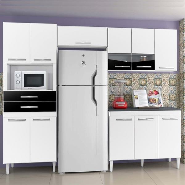 Cozinha Compacta Lívia Branco/Preto - CHF Móveis - Chf Moveis