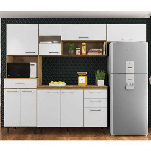Cozinha Compacta Luma 4 Peças com Balcão e Tampo 2018 Visão Móveis Saara/Branco