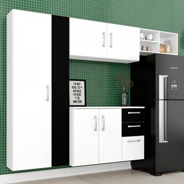 Cozinha Compacta Mirella 4 Peças Branco/preto - Moveis Arapongas