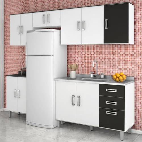 Cozinha Compacta Modulada 5 Peças Branco Preto Poliman