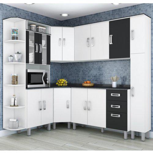 Cozinha Compacta Modulada 7 Peças Branco Preto Poliman