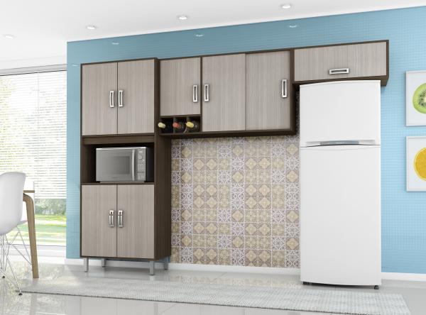 Cozinha Compacta Munique - Amêndoa/Rovere - Poliman