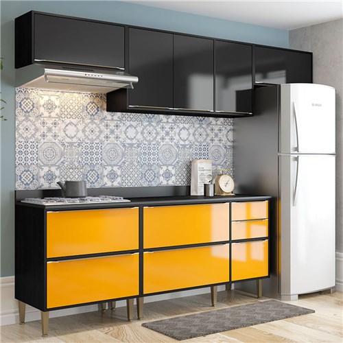 Cozinha Compacta New York C/ Tampo Multimóveis - Preto / Amarelo