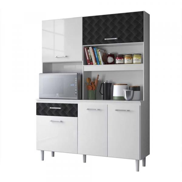 Cozinha Compacta Nicioli Yara 1,40 M Branco Preto 3D