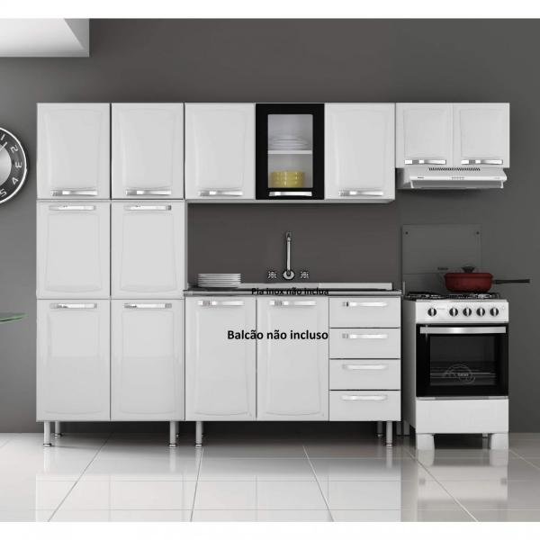 Cozinha Compacta 3 Peças 11 Portas 1 de Vidro Sem Balcão Itanew Itatiaia Branco/Preto
