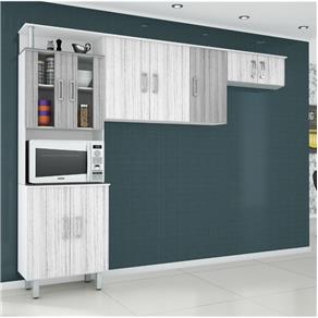 Cozinha Compacta 3 Peças 9 Portas em MDF/Vidro Suíça Poliman Móveis - Cinza Claro