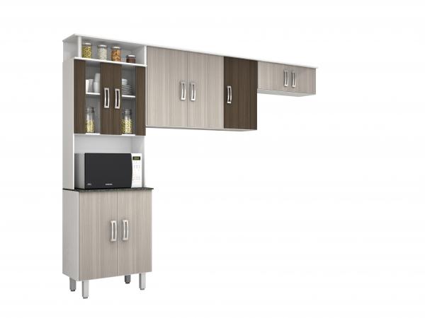 Cozinha Compacta 3 Peças Suíça - Branco/Rovere/Amêndoa - Poliman
