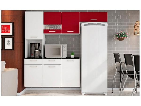 Cozinha Compacta Poliman Móveis Ana 5 Portas - 1 Gaveta + Balcão com Tampo 2 Portas 1 Gaveta