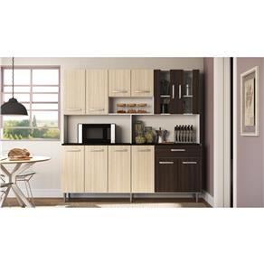 Cozinha Compacta Poliman Móveis Clara com 12 Portas e 1 Gaveta - Branca/Rovere/Amêndoa