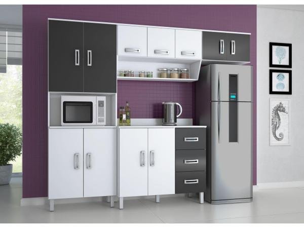 Cozinha Compacta Poliman Móveis Franciele - 8 Portas + Balcão com Tampo 2 Portas 3 Gavetas