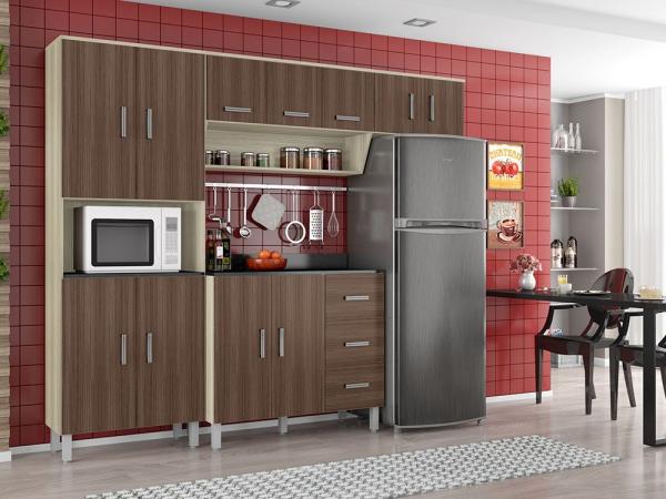 Cozinha Compacta Poliman Móveis Franciele - 9 Portas + Balcão com Tampo 2 Portas 3 Gavetas
