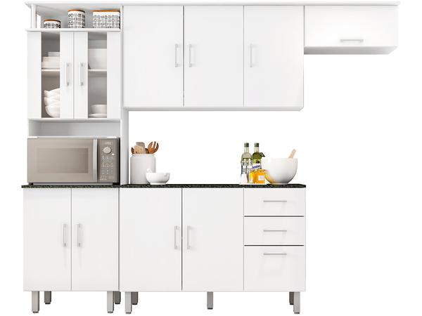 Cozinha Compacta Poliman Móveis Suíça com Balcão - Nicho para Micro-ondas 11 Portas 2 Gavetas