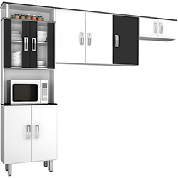Cozinha Compacta Poliman Suíça Branco/Preto 3 Peças: Paneleiro Duplo, Armário Triplo e Armário Geladeira