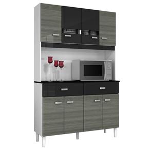 Cozinha Compacta Poquema Manu A6170 com 8 Portas e 2 Gavetas - Grigio/Preto