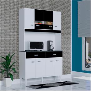 Cozinha Compacta Poquema Manu com 8 Portas e 2 Gavetas - Branco / Preto