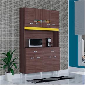 Cozinha Compacta Poquema Manu com 8 Portas e 2 Gavetas - Capuccino / Off White / Amarelo
