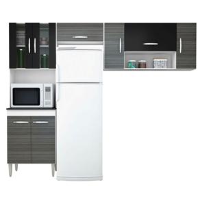 Cozinha Compacta Poquema Manuela A490 com 8 Portas - Grigio/Preto