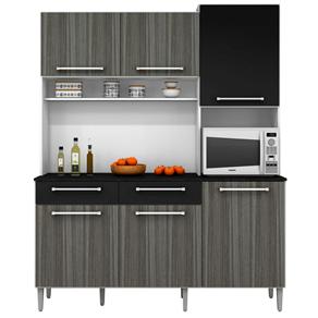 Cozinha Compacta Poquema Valéria A653 com 6 Portas e 2 Gavetas - Grigio/Preto