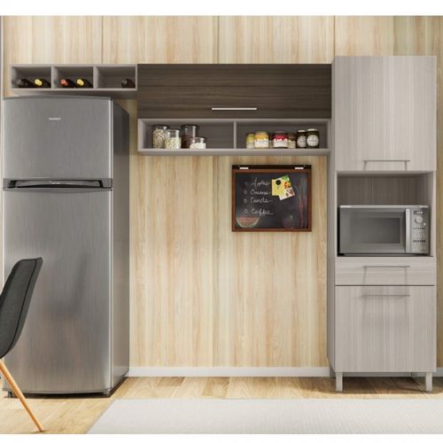 Cozinha Compacta Sem Balcão 3 Peças Anne Poliman Móveis Rovere/Amêndoa