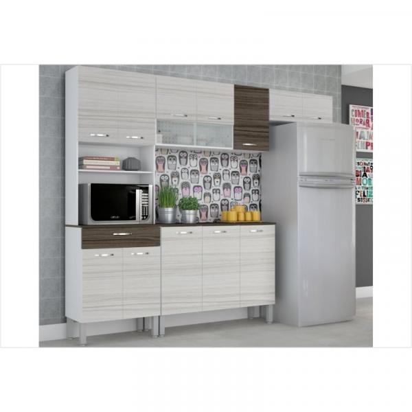 Cozinha Compacta Serena com Balcão Branco com Rovere e CP Dubai - Kits Paraná