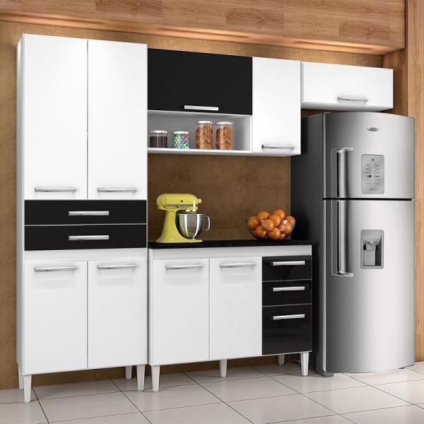 Cozinha Compacta Támara Branco/Preto - CHF Móveis - Chf Moveis