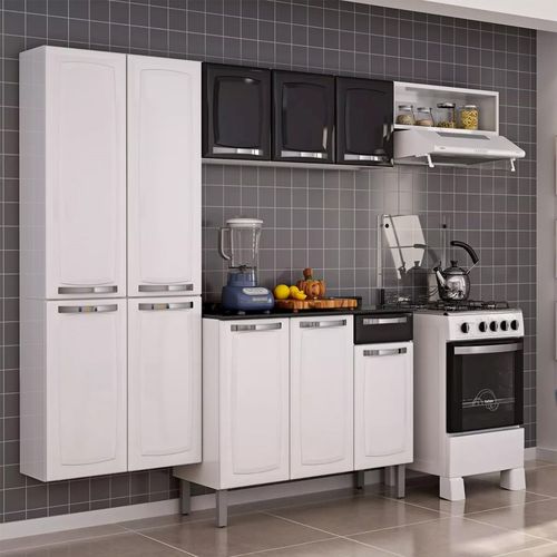 Cozinha Compacta Telasul Novita com Balcão - Branco com Preto