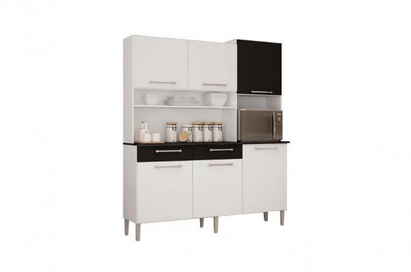 Cozinha Compacta Valéria 6 Portas 2 Gavetas Branco/Preto - Poquema