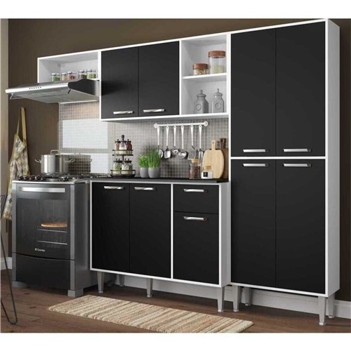 Cozinha Compacta Xangai 9 Portas Multimóveis Branco/Preto Branco