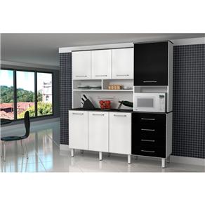 Cozinha Compacta Zanzini Modelo Splendore com 7 Portas e 4 Gavetas - Branco/Preto Lacca